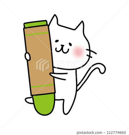 拿著大蠟筆的白貓 122774660