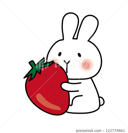 一隻白兔叼著一顆大草莓 一隻白兔叼著一顆大草莓 122774661
