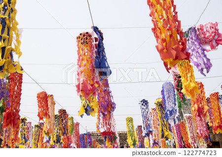 Northern thai religion ceremony flag (Tung) in Chiangmai Thailand. 122774723