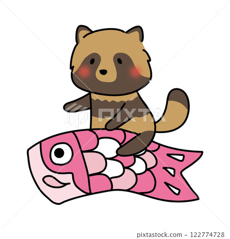 浣熊跨在鯉魚旗上 122774728