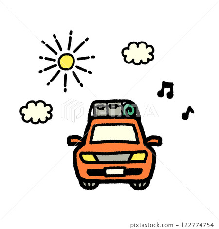 Hand-drawn illustration of a car heading to camp Hand-drawn illustration of a car heading to camp 122774754