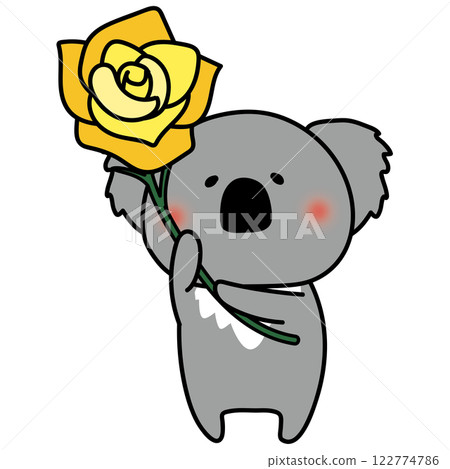 Koala holding a big yellow rose 122774786