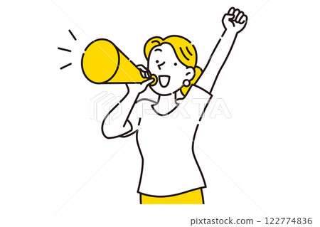 年輕女子用擴音器歡呼 年輕女子用擴音器歡呼 122774836