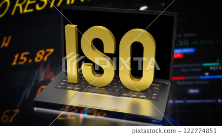 The Gold ISO on Laptop for Business concept 3d Rendering. The Gold ISO on Laptop for Business concept 3d Rendering. 122774851