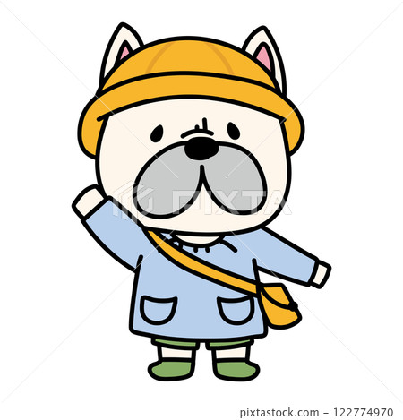 法國鬥牛犬拿著校帽和書包 122774970