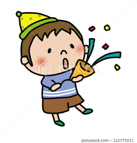 Child (boy) popping crackers at a party 122775031