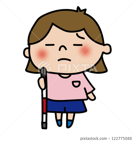 A child (girl) with a white cane in trouble 122775088
