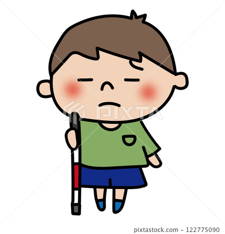 一個拄著白拐杖的男孩陷入困境 122775090