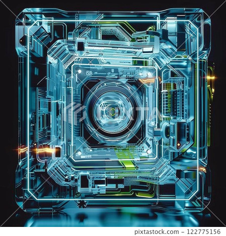 Neon-colored skeleton machine, near future, cyber 122775156