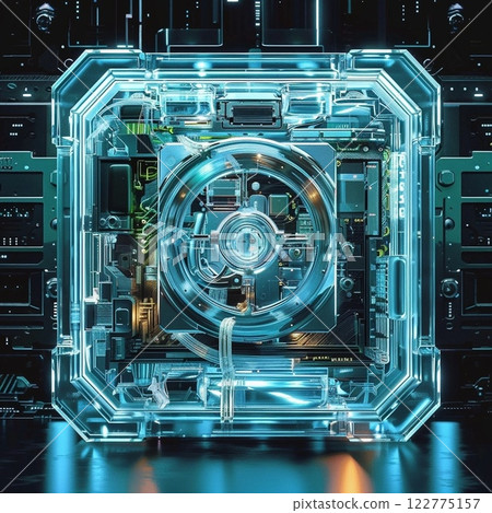 Neon-colored skeleton machine, near future, cyber 122775157