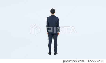 Full-body photo of a middle-aged male business person from behind Full-body photo of a middle-aged male business person from behind 122775230