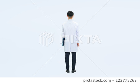 Full-body photo of a middle-aged man wearing a white coat, doctor, scientist, researcher Full-body photo of a middle-aged man wearing a white coat, doctor, scientist, researcher 122775262