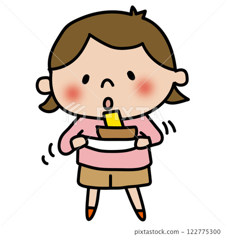 A child (girl) helping to clean up the dishes 122775300