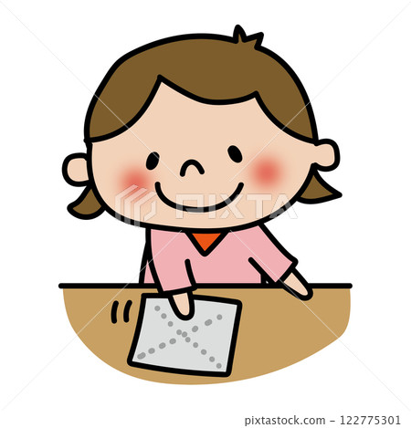 A child (girl) helping to wipe the desk 122775301