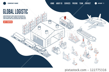 Global Logistics Landing page with Autonomous robot industrial technology and Artificial intelligence. Vector illustration eps10 122775316