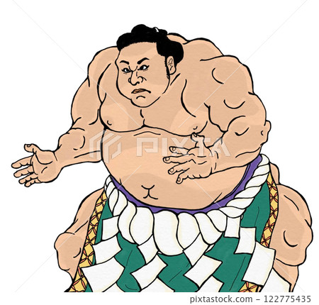 Illustration of a powerful sumo wrestler (Ukiyo-e style) 122775435