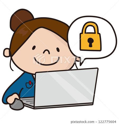 A woman locking a computer A woman locking a computer 122775604