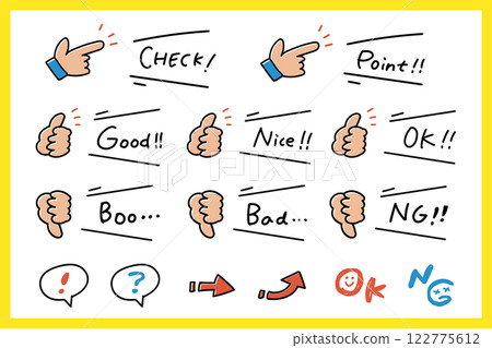 手繪塗鴉風格手勢圖示與語音氣泡設定姿勢插圖 122775612