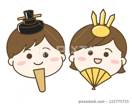 Illustration of a boy and girl who became Hina dolls and their representatives on Hinamatsuri 122775725