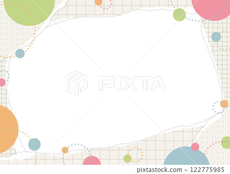 Frame of ripped graph paper and circular objects, pop design 122775985