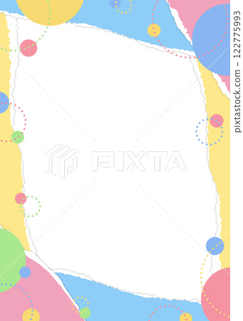 Frame of ripped paper and circular objects, pop design, portrait orientation 122775993