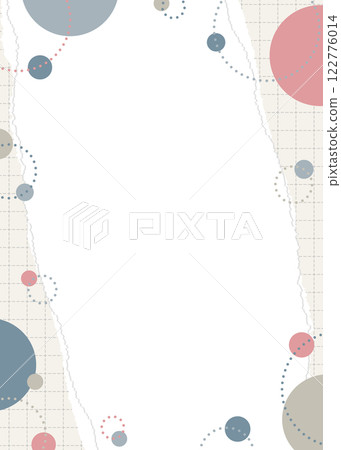 撕破的方格紙和圓形物體的框架，流行設計，縱向方向 122776014