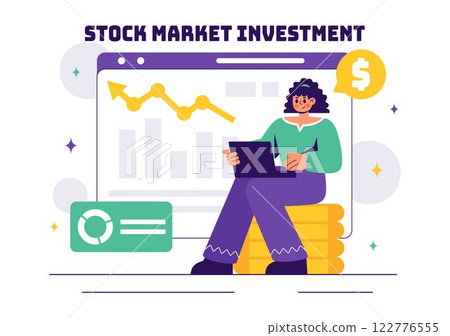 Stock Market Investment Vector Illustration featuring Business Growth, Financial Investment, and Market Analytics with Rising Arrows and Candlestick Stock Market Investment Vector Illustration featuring Business Growth, Financial Investment, and Market Analytics with Rising Arrows and Candlestick 122776555