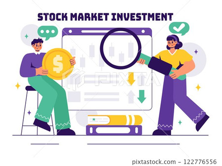 Stock Market Investment Vector Illustration featuring Business Growth, Financial Investment, and Market Analytics with Rising Arrows and Candlestick 122776556
