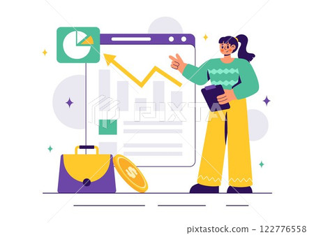 Stock Market Investment Vector Illustration featuring Business Growth, Financial Investment, and Market Analytics with Rising Arrows and Candlestick 122776558