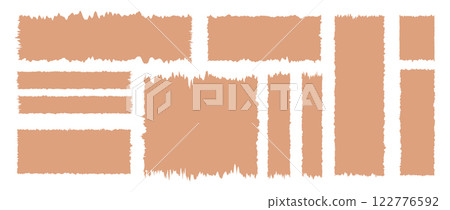 Jagged Rectangle shapes. Set of ripped paper different forms isolated on white background. Beige Text box with waves edges. Grunge Vector illustration Jagged Rectangle shapes. Set of ripped paper different forms isolated on white background. Beige Text box with waves edges. Grunge Vector illustration 122776592