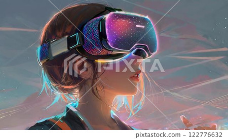 一位女士配戴新款 VR 裝置的圖片 122776632