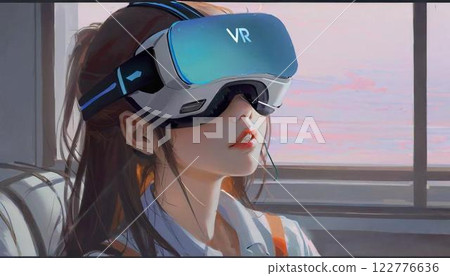 一位女士靠在椅子上體驗 VR 122776636