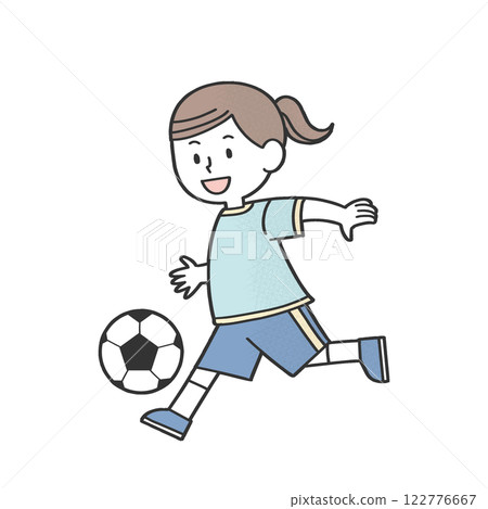 Girls kicking a soccer ball 122776667