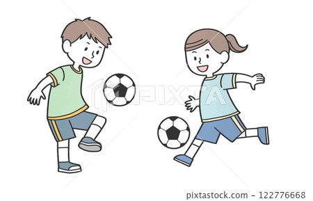 Children playing soccer happily 122776668