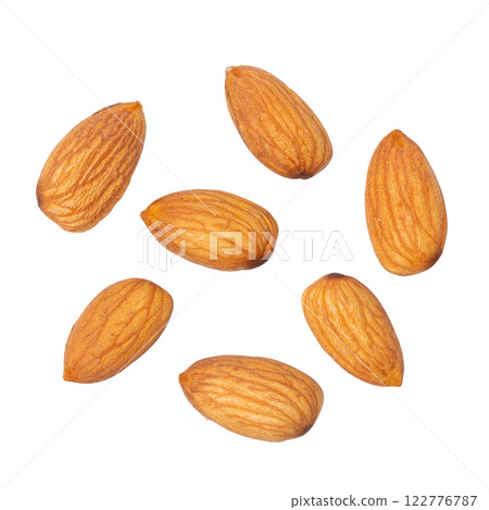 Top view Almonds isolated on a white background Top view Almonds isolated on a white background 122776787