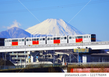 Blue sky and Mt. Fuji and Tama city monorail 122776844