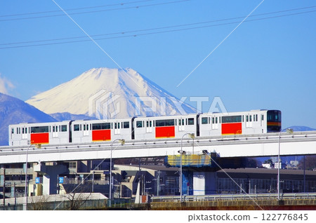 Blue sky and Mt. Fuji and Tama city monorail 122776845