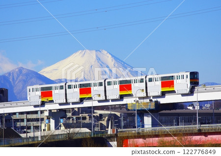 Blue sky and Mt. Fuji and Tama city monorail 122776849