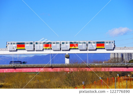 Tama city monorail seen from Tama River 122776890