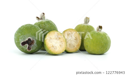 Fresh Feijoa Fruits Displayed on White Background for Healthy Eating 122776943