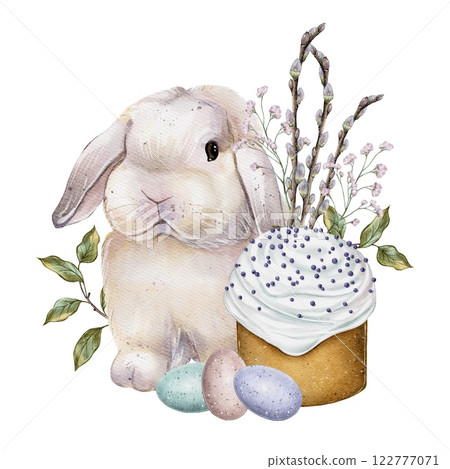 Easter Bunny with Cupcake and Eggs Easter Bunny with Cupcake and Eggs 122777071