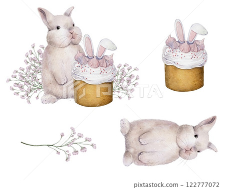 set of Cute Bunny with Easter Cupcake set of Cute Bunny with Easter Cupcake 122777072