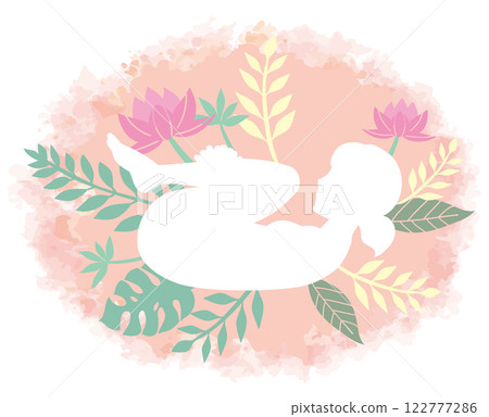 Female yoga pose. Silhouette with plant motif. Vector illustration. 122777286