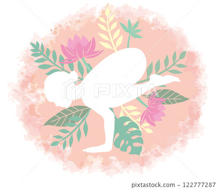 Female yoga pose. Silhouette with plant motif. Vector illustration. 122777287