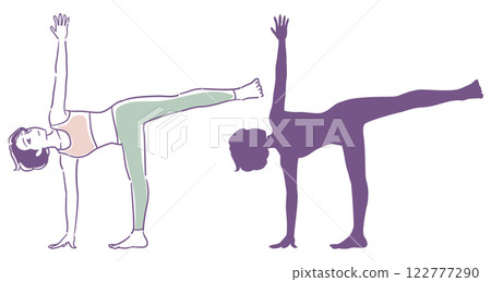 Female yoga poses and their silhouettes. Vector illustration. 122777290