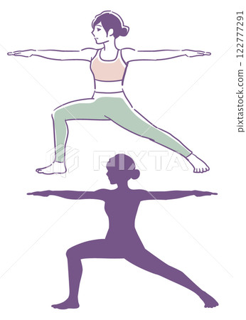 Female yoga poses and their silhouettes. Vector illustration. 122777291