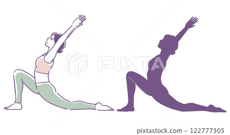 Female yoga poses and their silhouettes. Vector illustration. 122777305