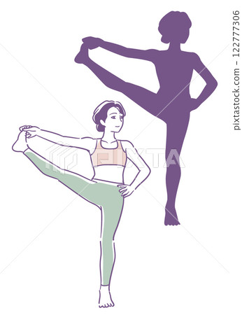 Female yoga poses and their silhouettes. Vector illustration. 122777306