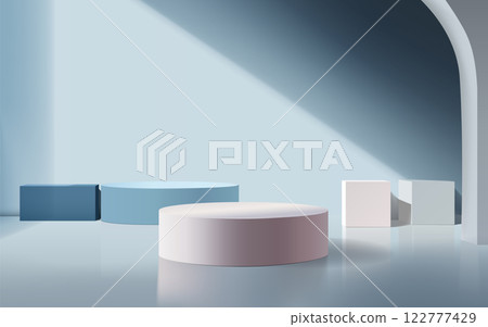 Minimalist Abstract 3D Geometric Podium with Soft Lighting 122777429