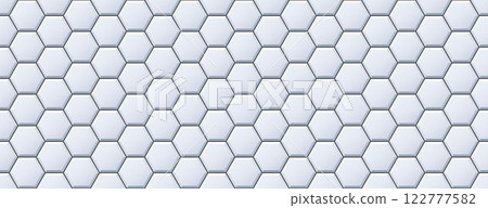 Seamless grey hexagon tile pattern. Honeycomb ceramic tiled texture for bathroom wall, kitchen floor, pool surface. Repeating mosaic grid background. Repeated light blue wallpaper. Vector backdrop 122777582